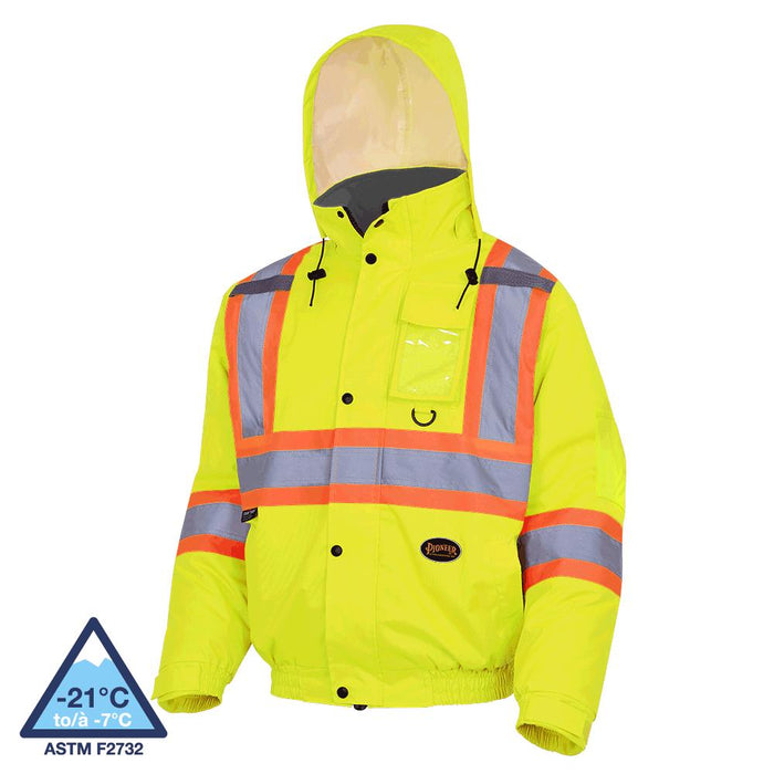 Pioneer Hi-Viz Yellow/Green 100% Waterproof Winter Quilted Safety Bomber #5033