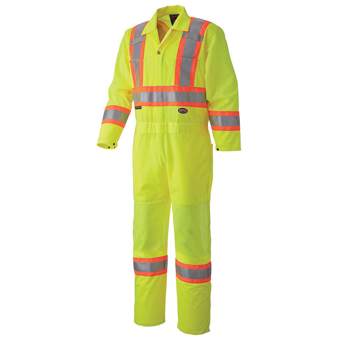 Pioneer Hi-Vis Traffic Safety Coveralls - Zipper Closure - Hi-Vis Yellow/Green